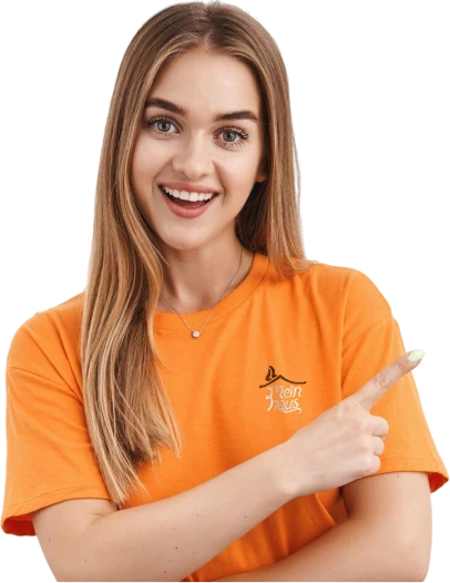 Atendente Mein Haus apontando para o conteúdo